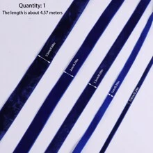 1件 4.57米單面無彈性彩色植絨緞帶，植絨緞面蝴蝶結DIY服飾聖誕裝飾緞帶（長度因手工測量可能有所差異） - 深藍 - 查看 2
