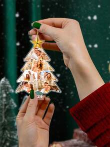 定制照片家庭树圣诞节、个性化亚克力圣诞装饰品、圣诞礼物、家庭礼物、家庭纪念品装饰品、定制家庭照片树装饰品 - 彩色 - 查看 2