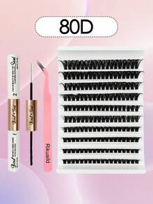 180/200 CHIẾC Lông mi giả dạng chùm mềm mại DIY 40D50D60D80D Bộ cụm mi Bộ nối mi kèm nhíp và cọ dán - Nhiều màu - Xem 8