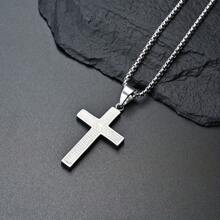 1pc Titanium Steel Esculpido Cruz Pingente Colar, Aço Inoxidável Cruz Pingente Unissex