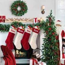 1PC Skarpety świąteczne spersonalizowane, niestandardowe imię rodzinne skarpety świąteczne, 18" duże dzianinowe skarpety wiszące na kominek świąteczny z haftem nazwy na świąteczną rodzinną dekorację przyjęcia