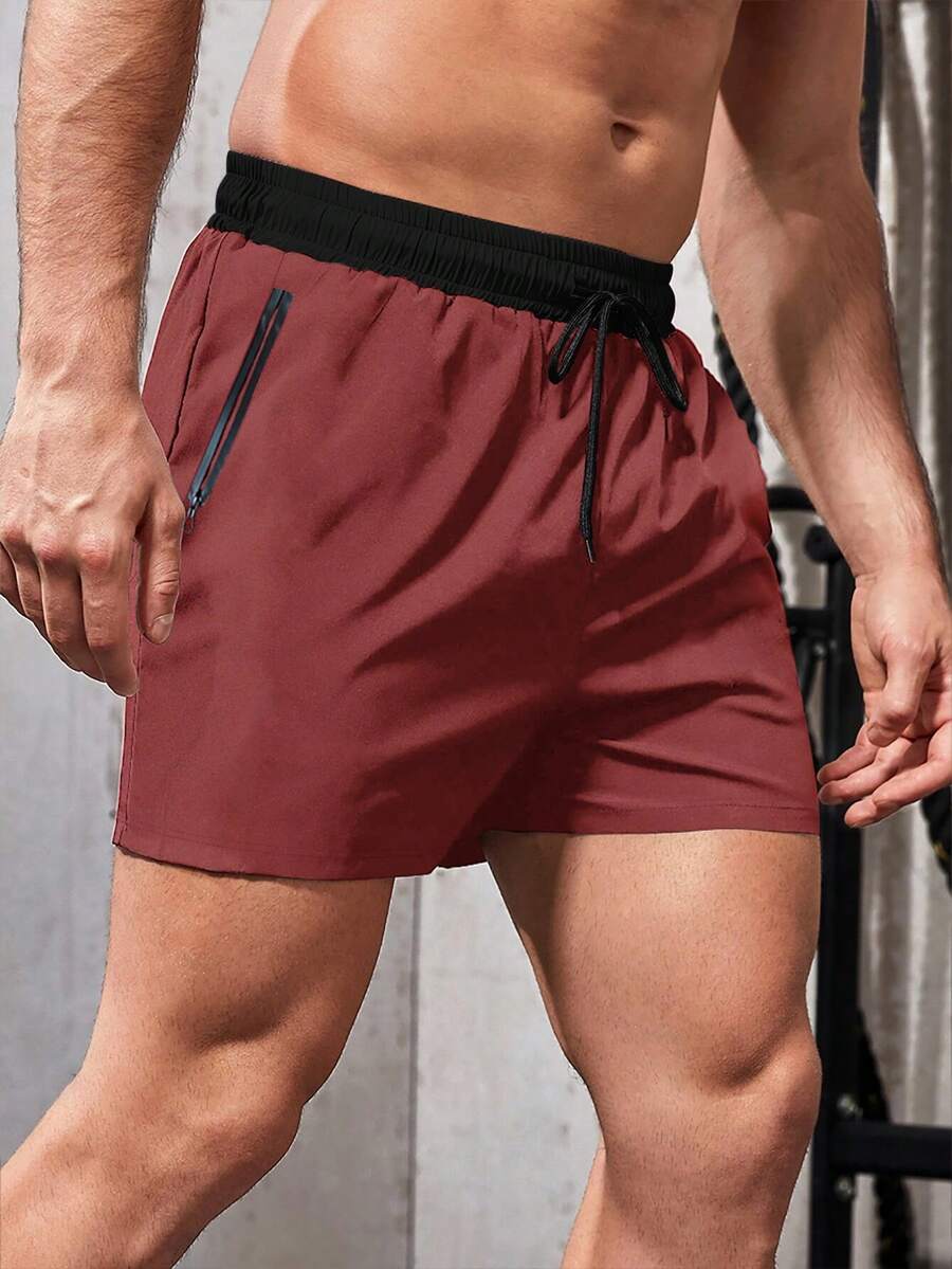 1 quần short thể thao co giãn có túi khóa kéo phong cách bạn trai cho nam, quần short thể thao thoải mái, nhanh khô, dùng cho tập luyện tại phòng tập - Nhiều màu - Xem 1
