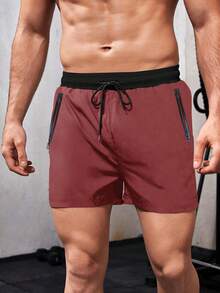 1 quần short thể thao co giãn có túi khóa kéo phong cách bạn trai cho nam, quần short thể thao thoải mái, nhanh khô, dùng cho tập luyện tại phòng tập - Nhiều màu - Xem 3