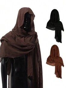 1PC Cosplay Men Women Medieval Pirate Retro Hood Scarf Black Green Wrap Cloak Renaissance Halloween Masquerade Costume Shoulder Cowl Black Cape