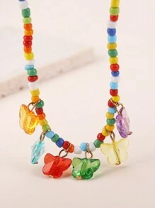 2 件套可爱女孩彩色珠子和蝴蝶吊坠项链和手链套装 - 彩色 - 查看 5