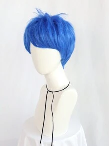 蓝色短直发动漫角色扮演假发，带刘海，适合节日派对服装假发，男女动漫展卡通人物假发，适合万圣节派对服装学校狂欢节音乐会度假摄影主题活动动漫展 - 寶藍色 - 查看 5