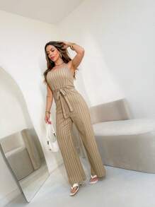 LINEN OVERALLS IN0027 - 卡其色 - 查看 2