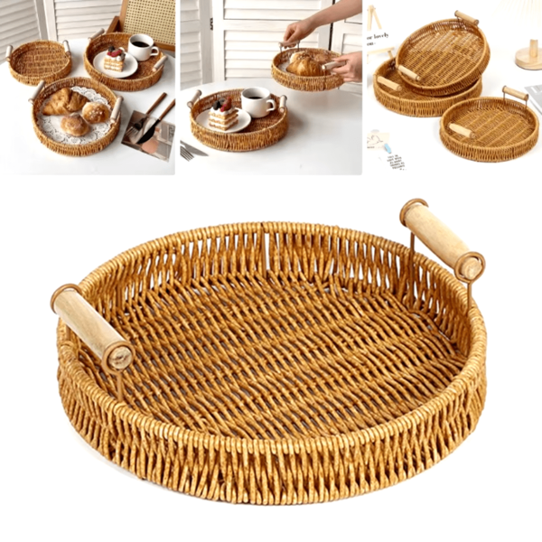 Conjunto 2 Bandeja Organizadora Cozinha Redonda Cesto Servir Café Frios Doces e Petiscos