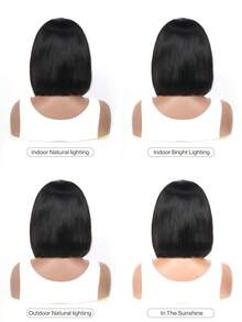 真人发鲍勃假发 13x5x1 T 部分蕾丝前假发短鲍勃 8 英寸中分假发巴西纯直发自然色 - 自然色&黑色系 - 查看 8