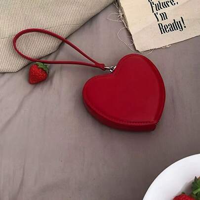 1 pieza Monedero mini estilo niña con miel con forma de corazón en PU, con bordes pintados, el regalo perfecto de San Valentín para ella, cumpleaños, Navidad, Acción de Gracias, color burdeos para mujer