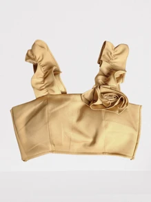 Women's Tailored Cropped Top With Flower Pattern - 卡其色 - 查看 1