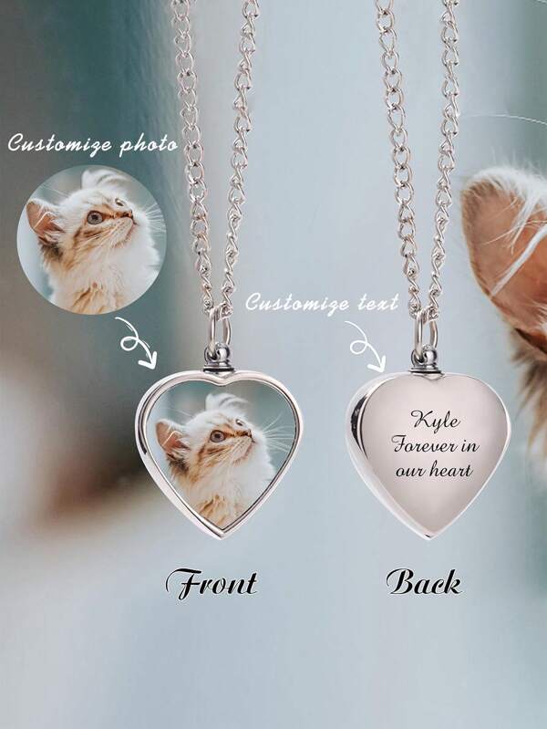 1pc Personalized Heart-Shaped Urn Necklace, Unique Memorial Pendant For Storing Special Mementos, Ashes, Hair, Perfume, Customized Photos And Messages Of Your Loved Ones Or Pets