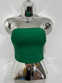 Cropped Top With Sweetheart Neckline And Padding / Women's Blouse - 橄欖綠 - 查看 1