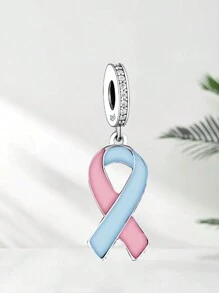 HuooNew 1 件精美 925 纯银乳腺癌丝带，带锆石 DIY 串珠男女通用纪念礼物，女性赋权珠宝 - 銀色 - 查看 4