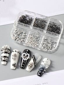 FULL BEAUTY 6颗迷你金属铆钉朋克美甲钉，黑银合金扁平美甲铆钉，日式耳环美甲铆钉美甲装饰 - 彩色 - 查看 4