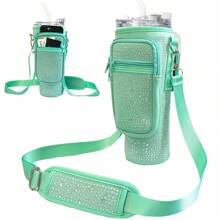 1pc High-Capacity Diving Material 40oz Insulated Cup Sleeve With Rhinestone Decoration, Adjustable Multi-Functional Cup Sleeve For Outdoor Activities Water Bottle