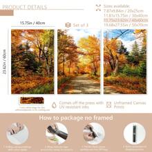 3 pièces d'art mural avec cadre en bois, peuvent être accrochés directement. Affiche d'automne avec feuillage d'automne, décoration murale unique. Impression d'art tendue et prête à être accrochée - Affiches encadrées, art mural, éléments de décoration de pièce
