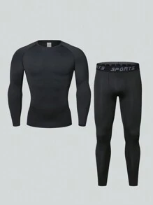 4-Piece Set Classic Slim-Fit Underwear Sports Base Layer Top And Leggings, 4-Way Stretch, Quick-Dry, Moisture-Wicking, Breathable Fabric For Gym, Indoor/Outdoor Fitness Exercises - Black - View 8