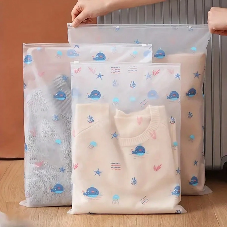 5 opakowań wielorybów nadruk torby podróżne do przechowywania, przezroczyste torby do sortowania ubrań z PVC, wodoodporne torby do pakowania ubrań z zamkiem błyskawicznym, niezbędne akcesoria podróżne, organizer bagażu na akcesoria podróżne, organizery do pakowania bagażu