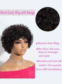 短款卷发假发 人发假发 精灵短发 非洲式卷发假发 带刘海 巴西雷米人发机织假发 深棕色