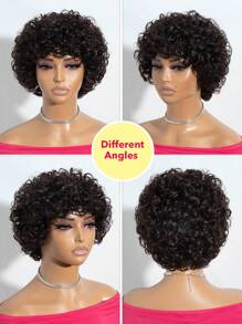 短款卷发假发 人发假发 精灵短发 非洲式卷发假发 带刘海 巴西雷米人发机织假发 深棕色