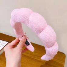 3 件套女士浴室云形海绵头带、卸妆发带和腕带套装 - 粉色 - 查看 3