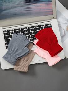 New Men's And Women's Solid Color Fingerless Gloves Suitable For Autumn And Winter Outdoor Elastic Warm Half Finger Gloves