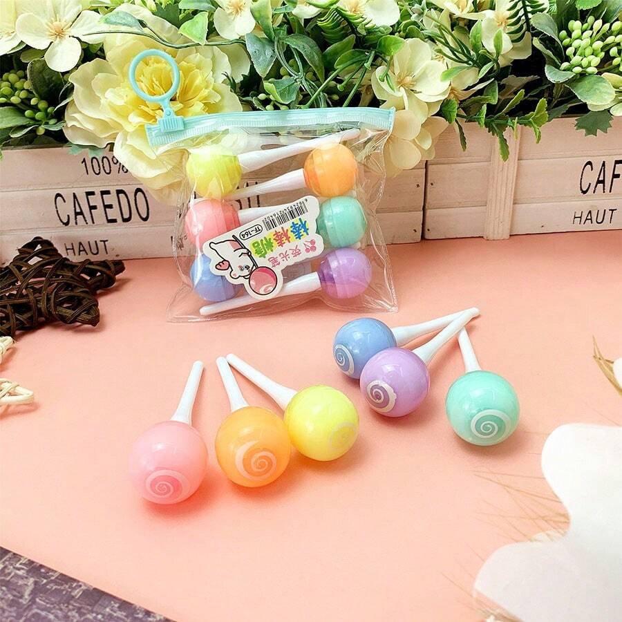 6 chiếc/gói bút dạ quang hình que kẹo mini dễ thương, bút dạ quang nhiều màu trung tính dùng để viết, ghi nhật ký, học tập - Quà tặng Giáng sinh, Quay lại trường - Nhiều màu - Xem 1
