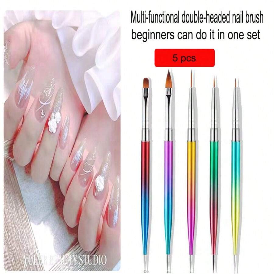 Bộ 5 bút chấm bi hai đầu đa năng dùng để trang trí móng tay, bút vẽ gel pha lê, bút vẽ đường kẻ, bút khắc, bộ cọ trang trí móng tay - Nhiều màu - Xem 1