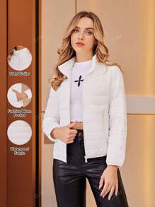 ZIAI Winter Women's Solid Color Stand Collar Lightweight Padded Coat
