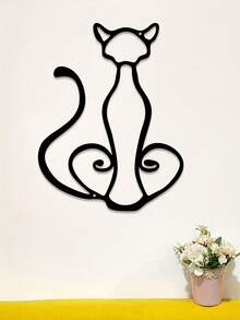 1 件金属空心线艺术猫形壁挂装饰，家居装饰铁艺工艺品，适用于卧室、客厅 - 黑色 - 查看 4