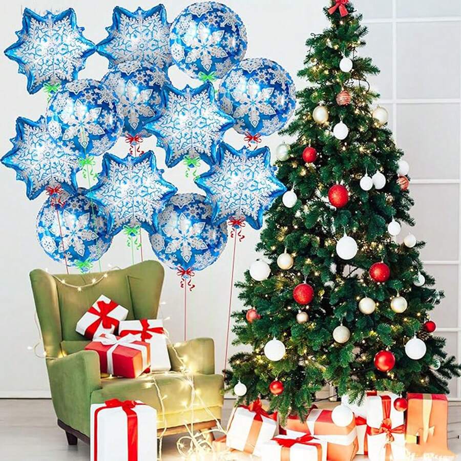 全新雪花形铝箔气球套装适用于冬季雪节、圣诞节和新年派对装饰 - 彩色 - 查看 1