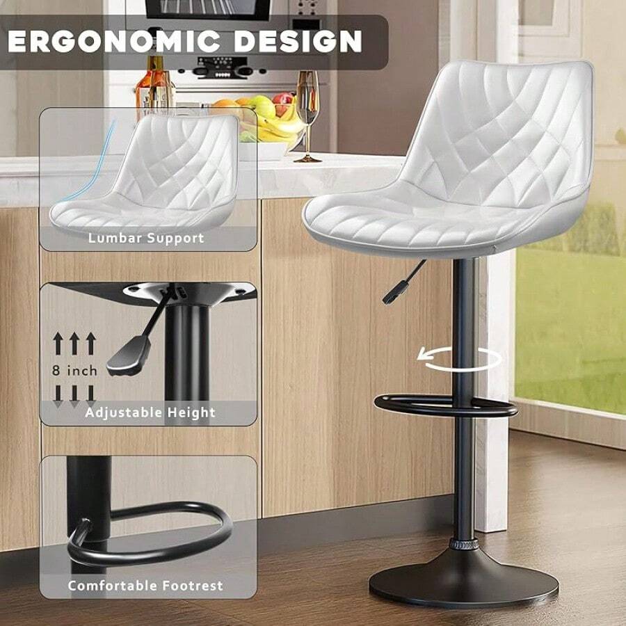 Waleaf Bar Stools Set Of 2, Adjustable Counter Height Leather Bar