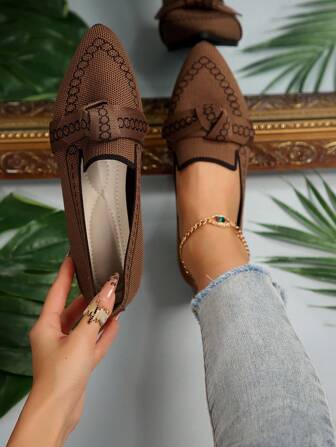 Women's Slip-On Flats - Breathable Knit, Pointed Toe, Comfortable Rubber Sole Shoes For All Seasons