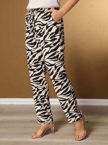 Women's Viscose Trousers With Stripes And Front Pockets, New Premium Model M-5 - 黑與白 - 查看 2