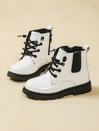 بوت أطفال بناتية قصيرة لربيع/خريف ، مصنوعة من جلد اصطناعي مريح، ذات قاعدة مطاطية مضادة للانزلاق