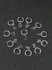 1 Bông tai chòm sao đơn giản bằng thép không gỉ 12 bông tai mặt dây chuyền chòm sao cho bé trai Trang sức may mắn - Bạc - Xem 3