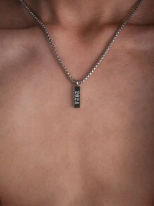 1pc Fashionable Rectangular Titanium Steel Engraved Number Year Pendant (1990-2024) Necklace, Classic Necklace For Men, Personalized Jewelry Gift For Graduation