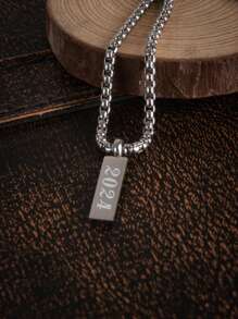 1pc Fashionable Rectangular Titanium Steel Engraved Number Year Pendant (1990-2024) Necklace, Classic Necklace For Men, Personalized Jewelry Gift For Graduation