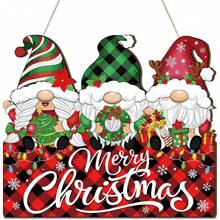 圣诞节欢迎木制标志，矮人冬季圣诞节悬挂标志农舍悬挂应用于家庭门廊前门室内室外花园节日装饰花环 - 彩色 - 查看 9