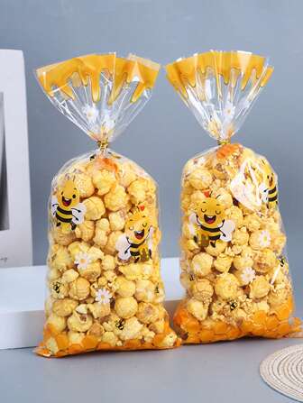 50个可爱小蜜蜂印花袋，学生派对礼品袋，动物图案礼品包装袋