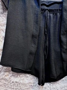 2-Piece Plain Set (Kimono+Shorts) J-2 - Black - View 2