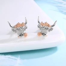 Cute Cow Head With Flower Animal Earrings, Gift For Friends And Family On Birthday And Christmas Valentines,Mom,Mother,Mother's Day,Gift