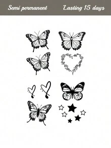 4 miếng dán hình xăm ma thuật bán vĩnh viễn Herbal Juice, thiết kế hình bướm và ngôi sao năm cánh thời trang Y2K, kéo dài 7-14 ngày, không thấm nước, bám vân tay, tai, vai, cổ, xương đòn - Màu xanh lam - Xem 6