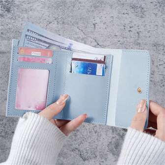 Simple Short Women's Wallet With Id Card And Coin Holder Multiple Functions Three-Fold Ultra-Thin Glossy Wallet Suitable For Students Business Casual For Women Wallet Purse Wallet Small Wallet