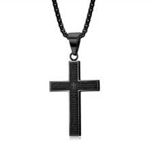1pc Titanium Steel Esculpido Cruz Pingente Colar, Aço Inoxidável Cruz Pingente Unissex
