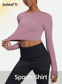 baleaf Áo crop top dài tay tập luyện thể thao cho nữ Áo chạy bộ dáng ôm vừa vặn (Chúng tôi khuyên bạn nên chọn lớn hơn một cỡ, phù hợp cho dịp tập chạy) - Màu tím  Violet - Xem 2