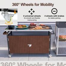 Outdoor Grill Cart With Stainless Steel Tabletop, Storage, Patio Kitchen Island With Wheels, Hooks, And Spice Rack, Waterproof Outdoor Grill Table, Movable BBQ Serving Cart Rolling Bar Cart - 棕色+不鏽鋼+羊毛 - 查看 6