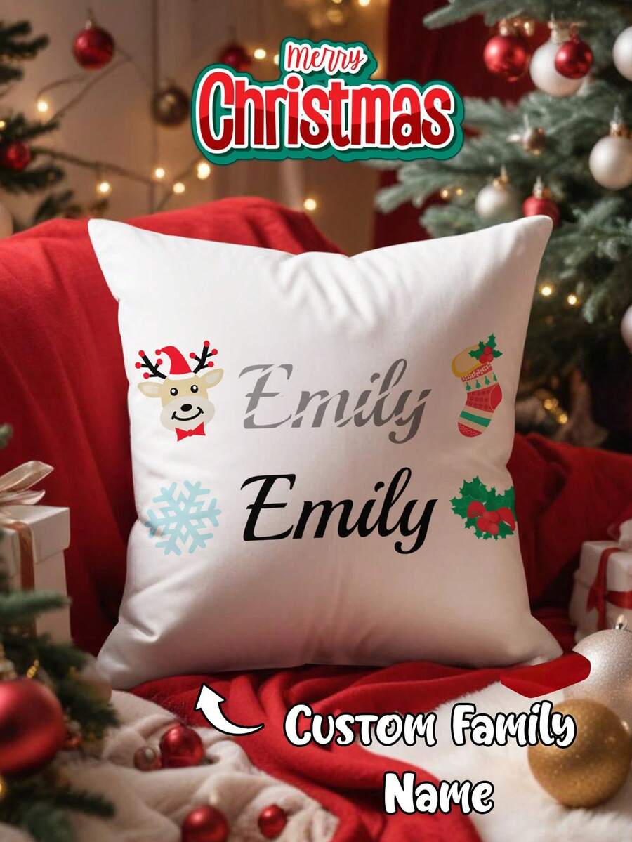 1pc Custom Name Christmas Pillow Or Only Pillow Case, Custom Pillow Or Pillow Case, Personalized Pillow With Name, Name Pillow, Christmas Home Decor, Christmas Gift, Christmas Style Pillow, Lumbar Throw Pillow, Lovely Gift, Bedroom Decor, Housewarming Gift, 40cm/45cm/50cm Sizes Available, Gifts For Christmas Holiday, Birthday, Anniversaries, Perfect Gift For Family, Couple, Grandparents, Friends, Colleagues, Gift For Him, Gift For Her