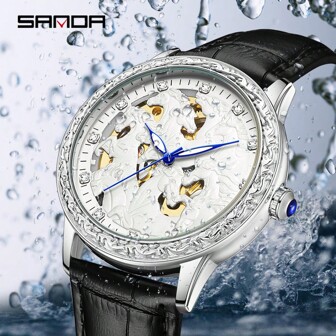 SANDA 桑达2024新款7011手表全自动机械时尚潮流八骏图3D雕刻男士手表